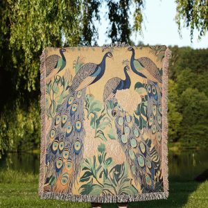 Art Nouveau Peacock Tapestry Blanket