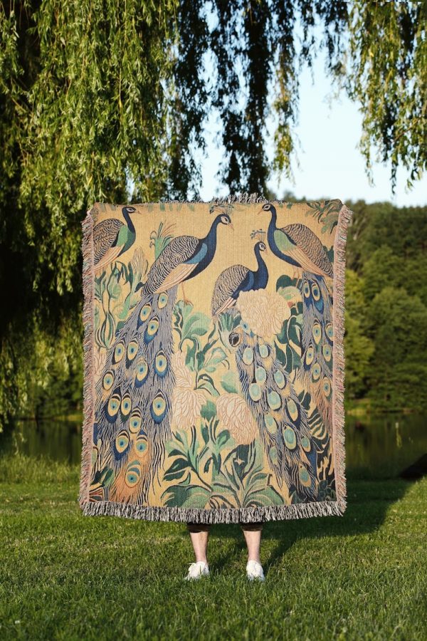 Art Nouveau Peacock Tapestry Blanket