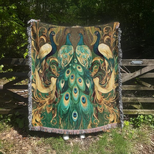 Art Nouveau Peacock Tapestry Blanket