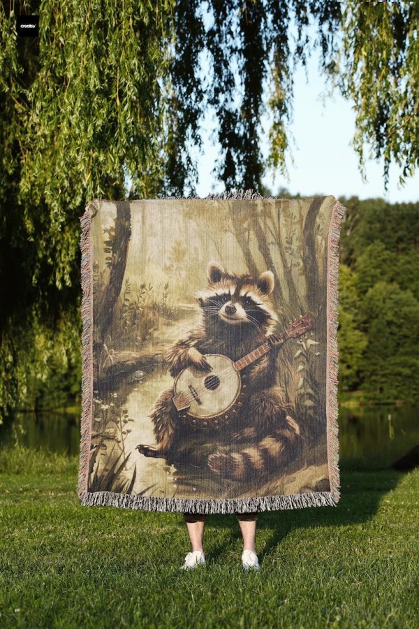 Banjo Raccoon Woven Blanket