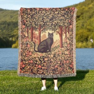 Black Cat Woven Tapestry Blanket