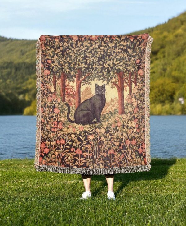 Black Cat Woven Tapestry Blanket