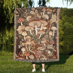 Botanical Mushroom Tapestry Blanket