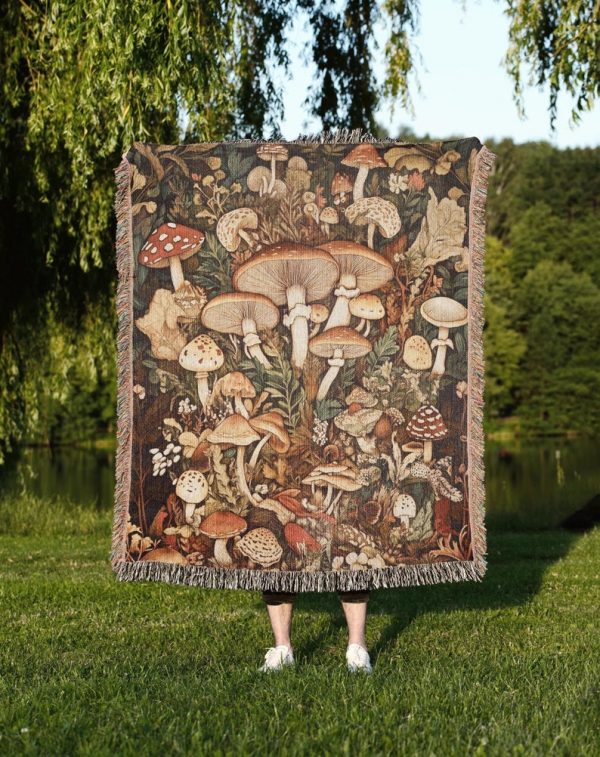 Botanical Mushroom Tapestry Blanket
