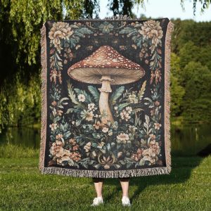 Botanical Mushroom Tapestry Blanket
