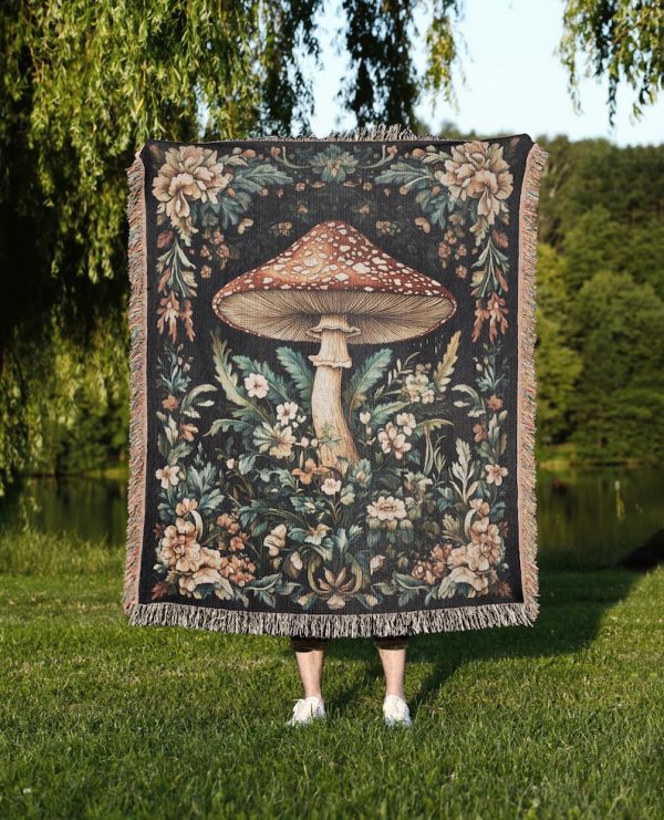 Botanical Mushroom Tapestry Blanket