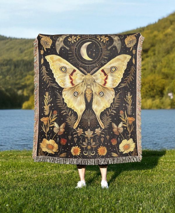 Celestial Luna Moth Woven Blanket