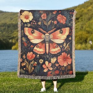 Cottagecore Moth Woven Blanket