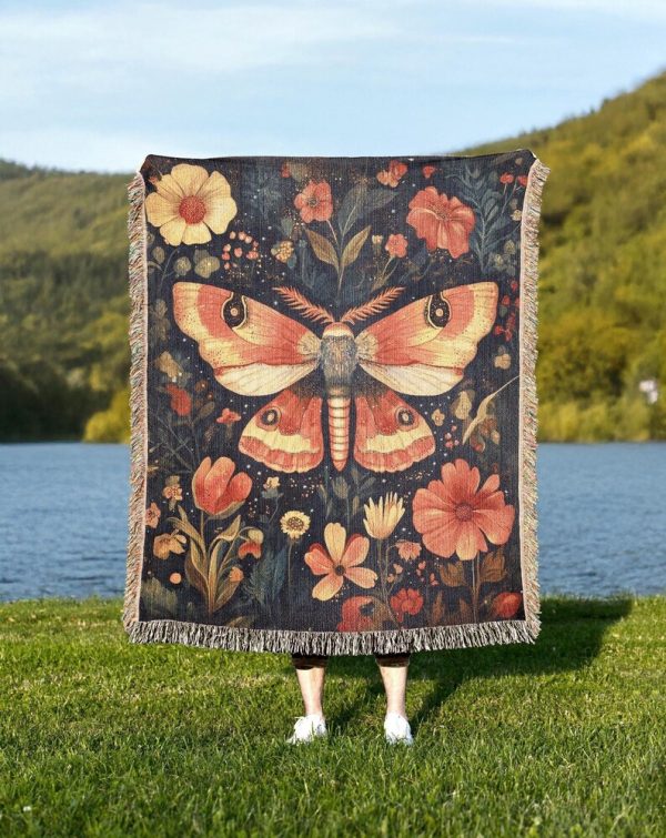 Cottagecore Moth Woven Blanket