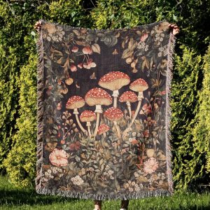 Cottagecore Mushroom Woven Blanket