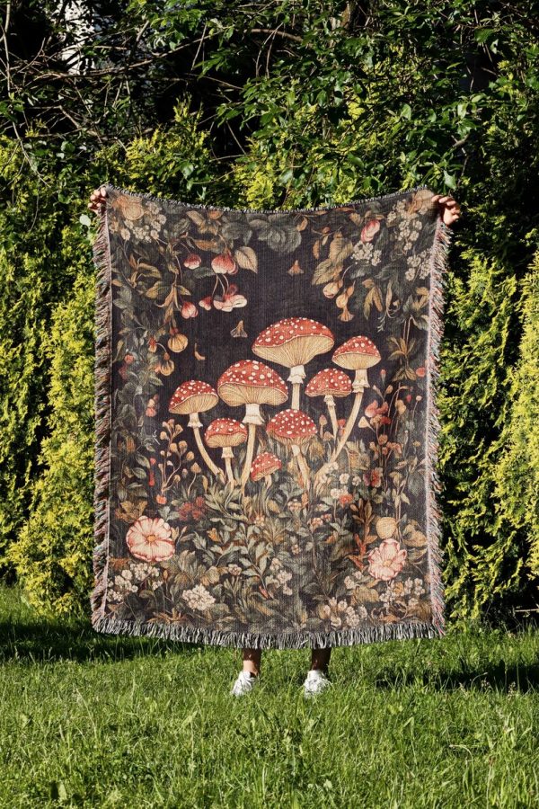 Cottagecore Mushroom Woven Blanket