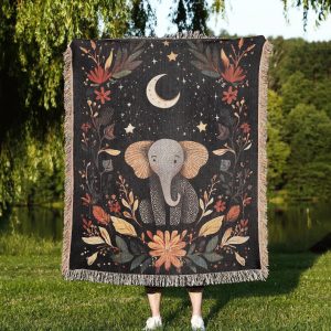 Elephant Woven Tapestry Blanket