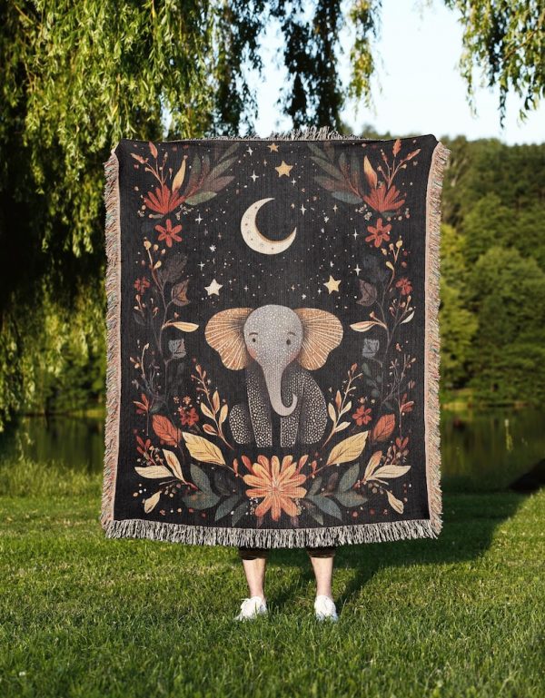 Elephant Woven Tapestry Blanket