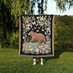 Floral Bear Woven Blanket