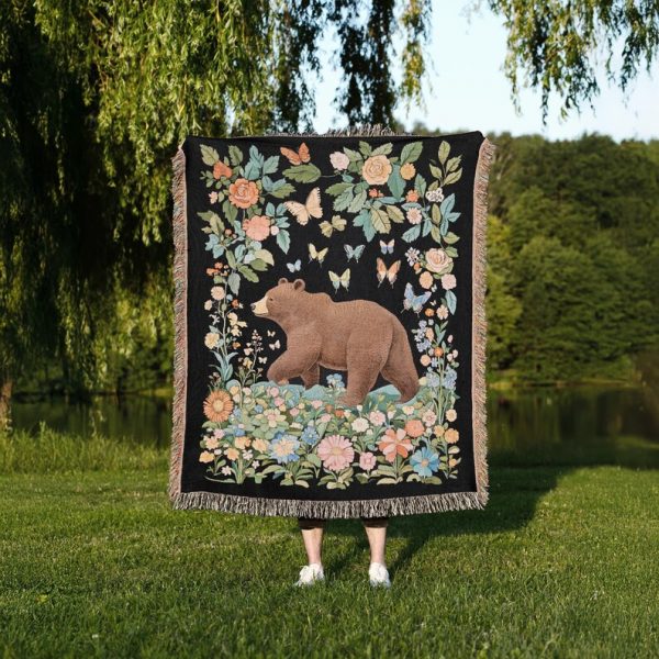Floral Bear Woven Blanket