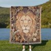 Floral Lion Woven Blanket