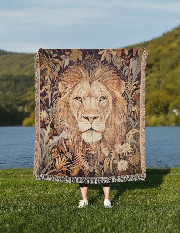 Floral Lion Woven Blanket