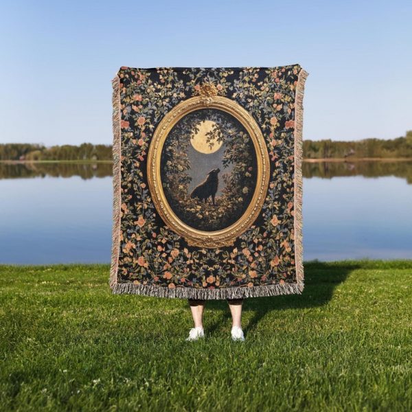 Floral Wolf Woven Blanket