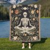 Floral Yoga Skeleton Woven Blanket - Cottagecore Tapestry