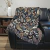 Forest Flora And Fauna Woven Blanket - Nature Wildlife Rabbit Mushrooms Birds Frogs