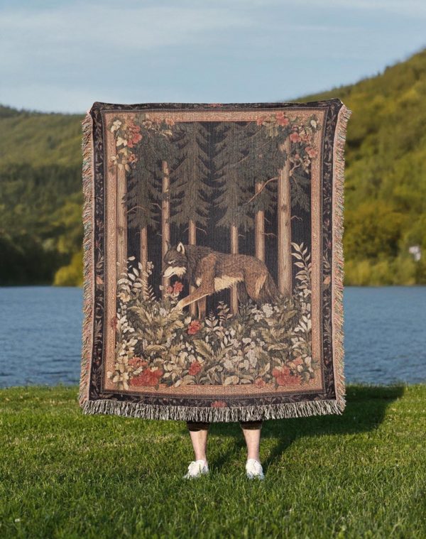 Forest Wolf Woven Blanket