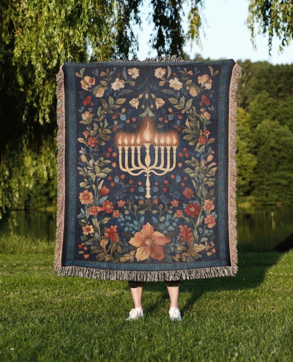Jewish Menorah Woven Blanket