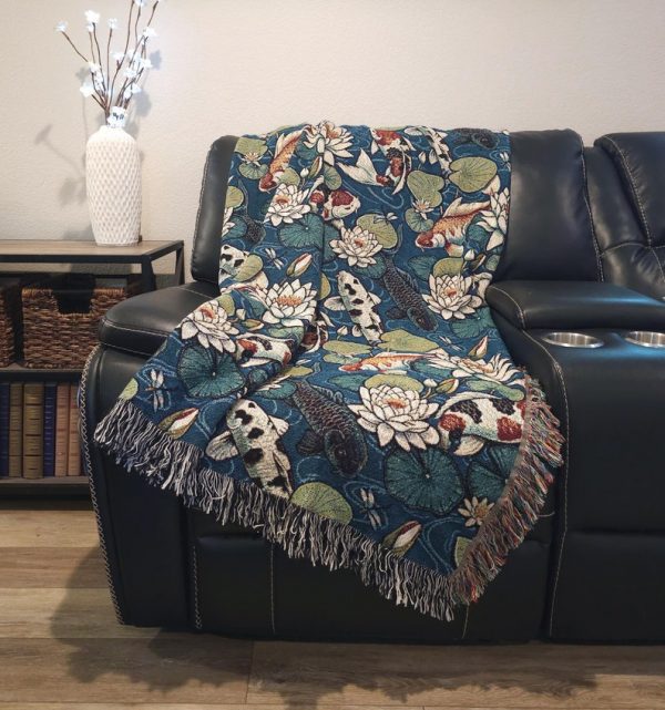 Koi Woven Blanket - Japanese Fish Throw