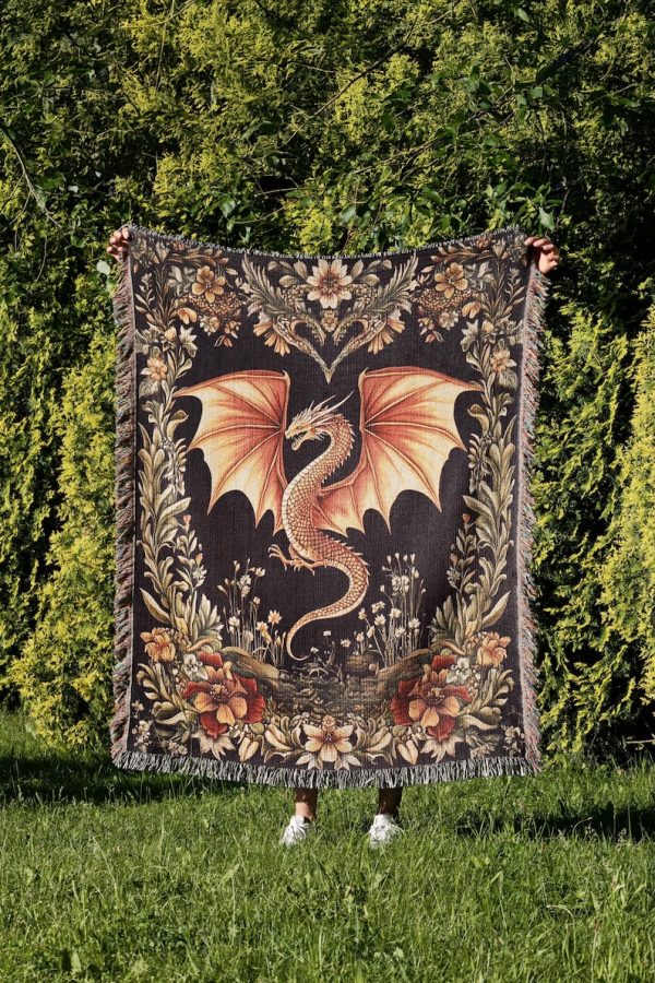 Medieval Dragon Woven Tapestry Blanket