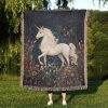 Medieval Unicorn Woven Tapestry Blanket - Cottagecore Fairytale Decor