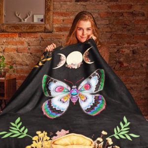Moon Phases Cottagecore Moth Blanket