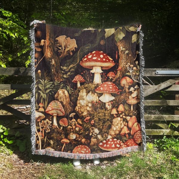 Mushroom And Moss Tapestry Blanket