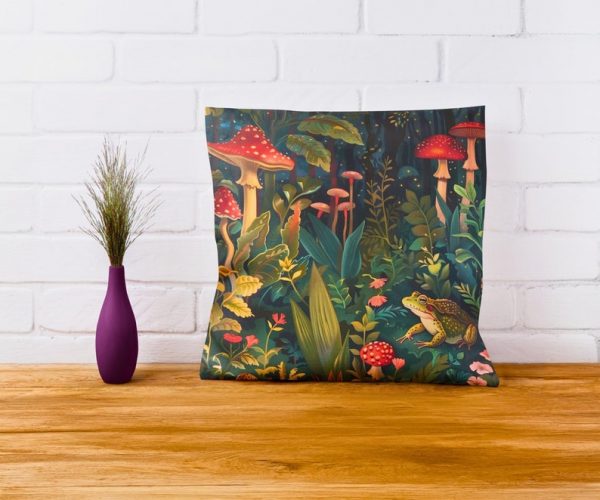 Mushrooms And Frog Pillow