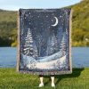 Mystical Winter Woven Blanket - Celestial Snowy Forest Throw Blanket