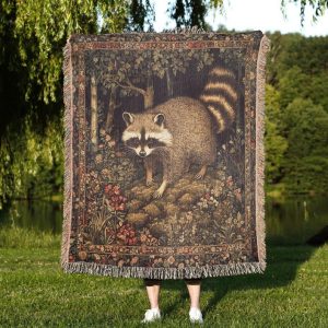 Raccoon Woven Tapestry Blanket