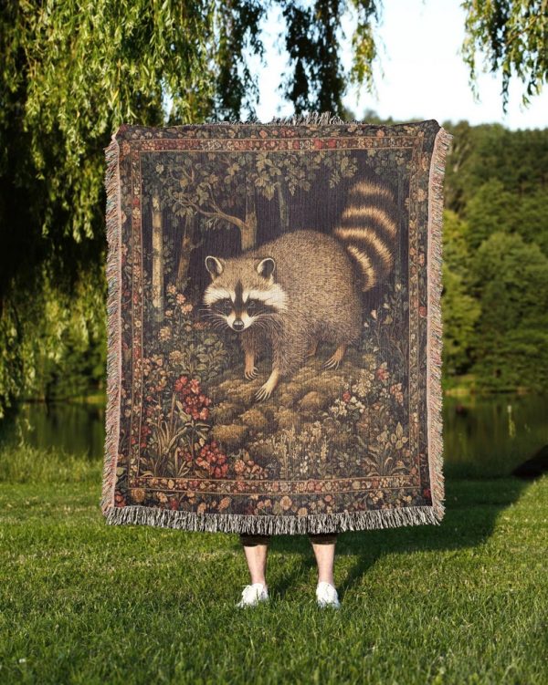 Raccoon Woven Tapestry Blanket