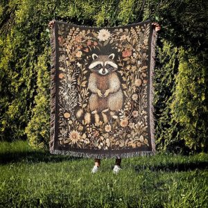 Raccoon Woven Tapestry Blanket