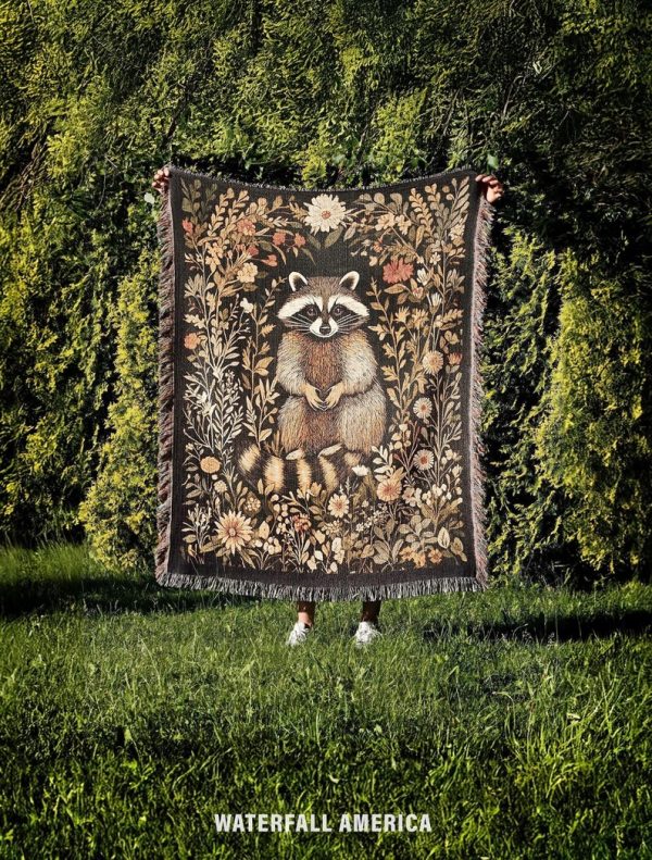 Raccoon Woven Tapestry Blanket