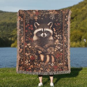 Raccoon Woven Tapestry Blanket
