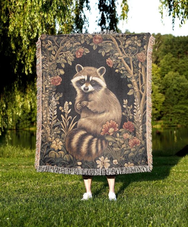 Raccoon Woven Tapestry Blanket