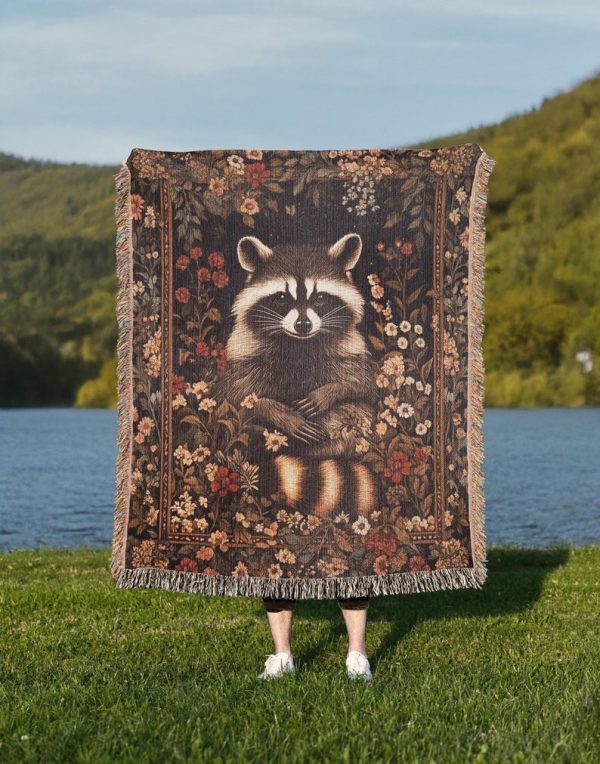 Raccoon Woven Tapestry Blanket