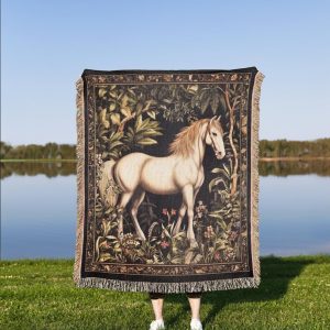 White Horse Woven Blanket