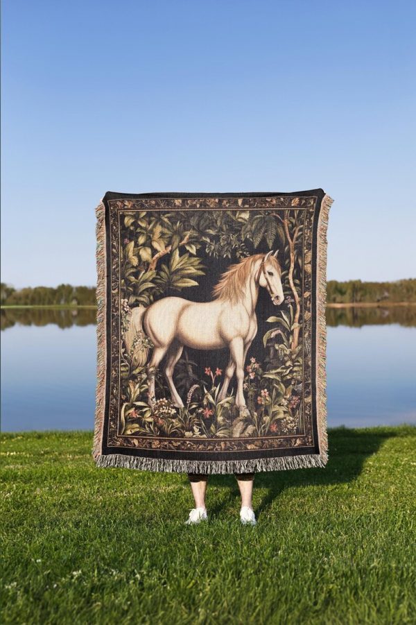 White Horse Woven Blanket