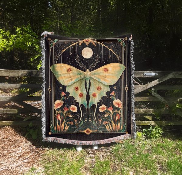 Witchy Luna Moth Woven Blanket