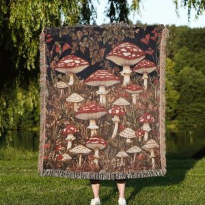 Woven Blanket For Mushroom Lovers