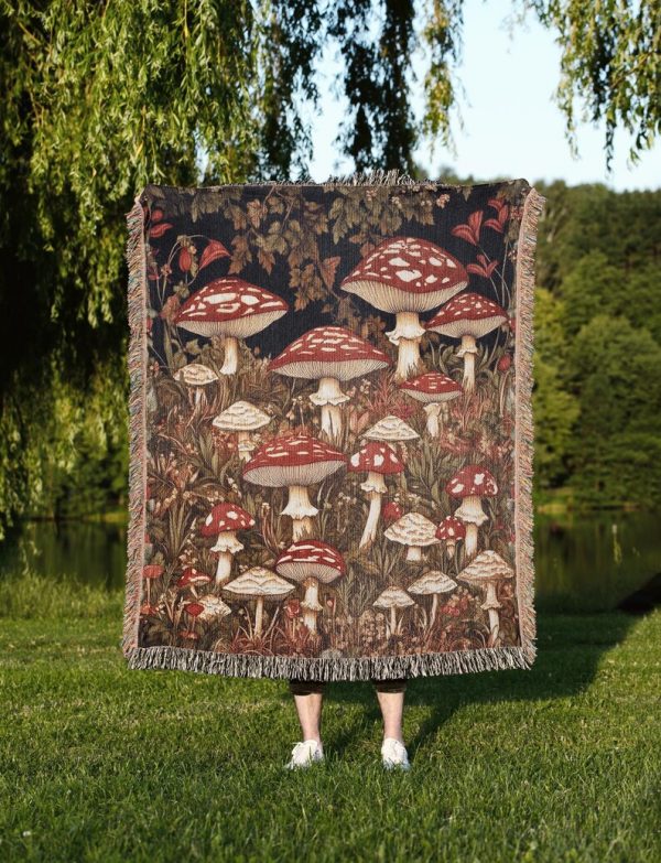 Woven Blanket For Mushroom Lovers