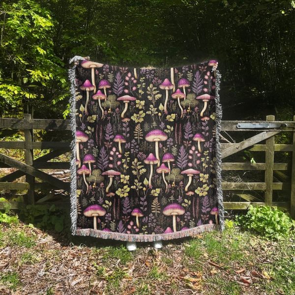 Woven Blanket For Mushroom Lovers